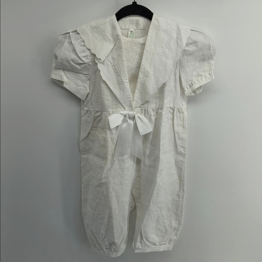Vintage Paper White linen cotton blend embroidered sailor collar jumpsuit romper